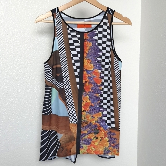 Clover Canyon Tops - Clover Canyon Tank Top Multi Checkered Floral Stripe Sleeveless